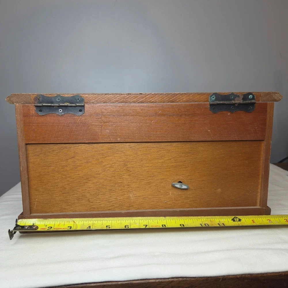 Vtg Sankyo Wooden Musical Jewelry Box Chest Faux Drawer Design Brown Yellow READ